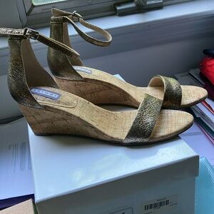 Gold tone wedge sandal. Priori. Size 8 1/2 Like new
